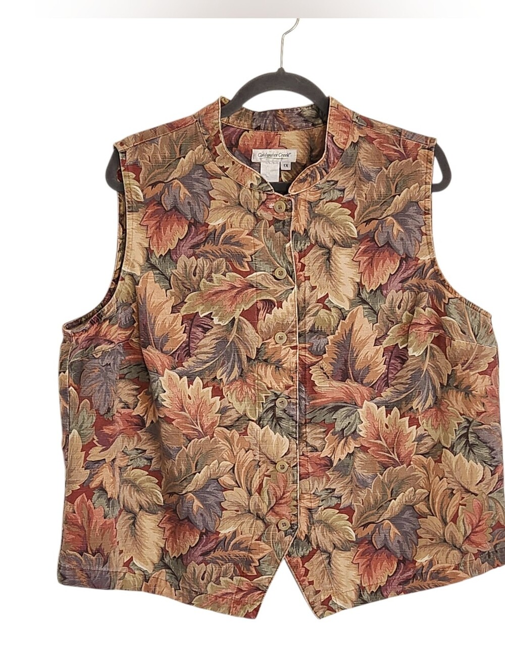 Coldwater Creek Vintage Fall Leaf Cotton Vest Size 1X